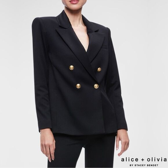 Alice + Olivia **NWT** Anthony Double-Breasted Strong-Shoulder Black Blazer - Picture 10 of 14